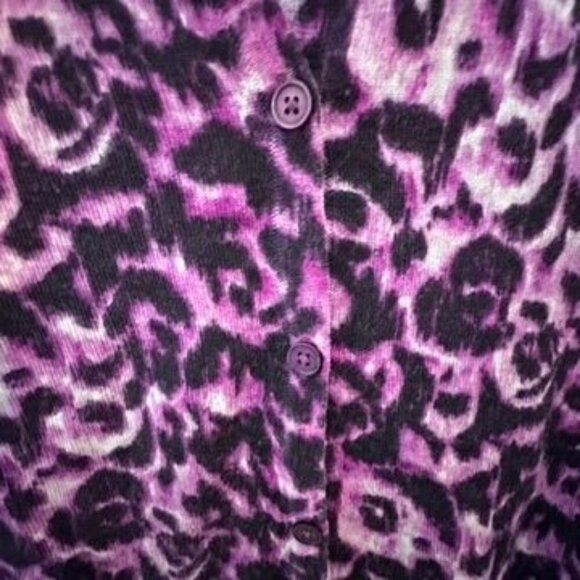 Talbots Italian Merino Wool V-Neck 3/4 Sleeve Leopard Button Cardigan Womens LP - Picture 6 of 8